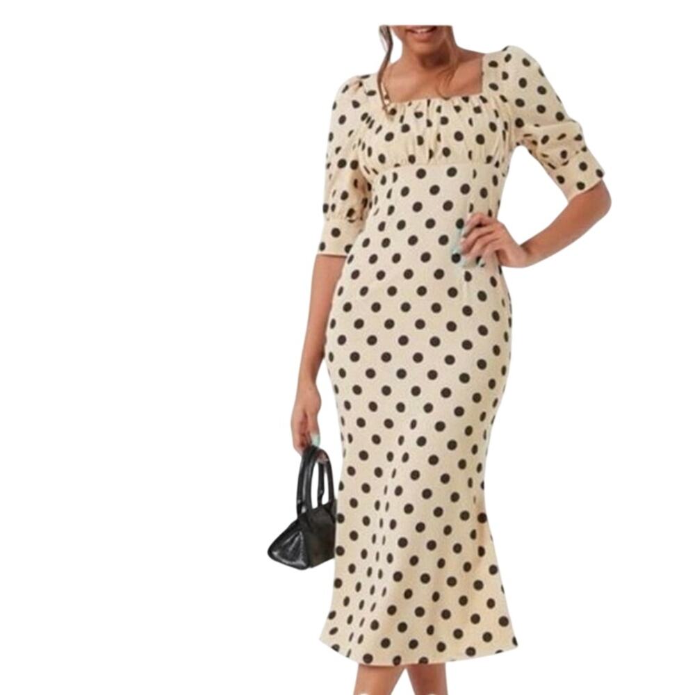 Missguided Polka Dot Maxi Dress Size 4 Puff Sleeve French Girl Style
